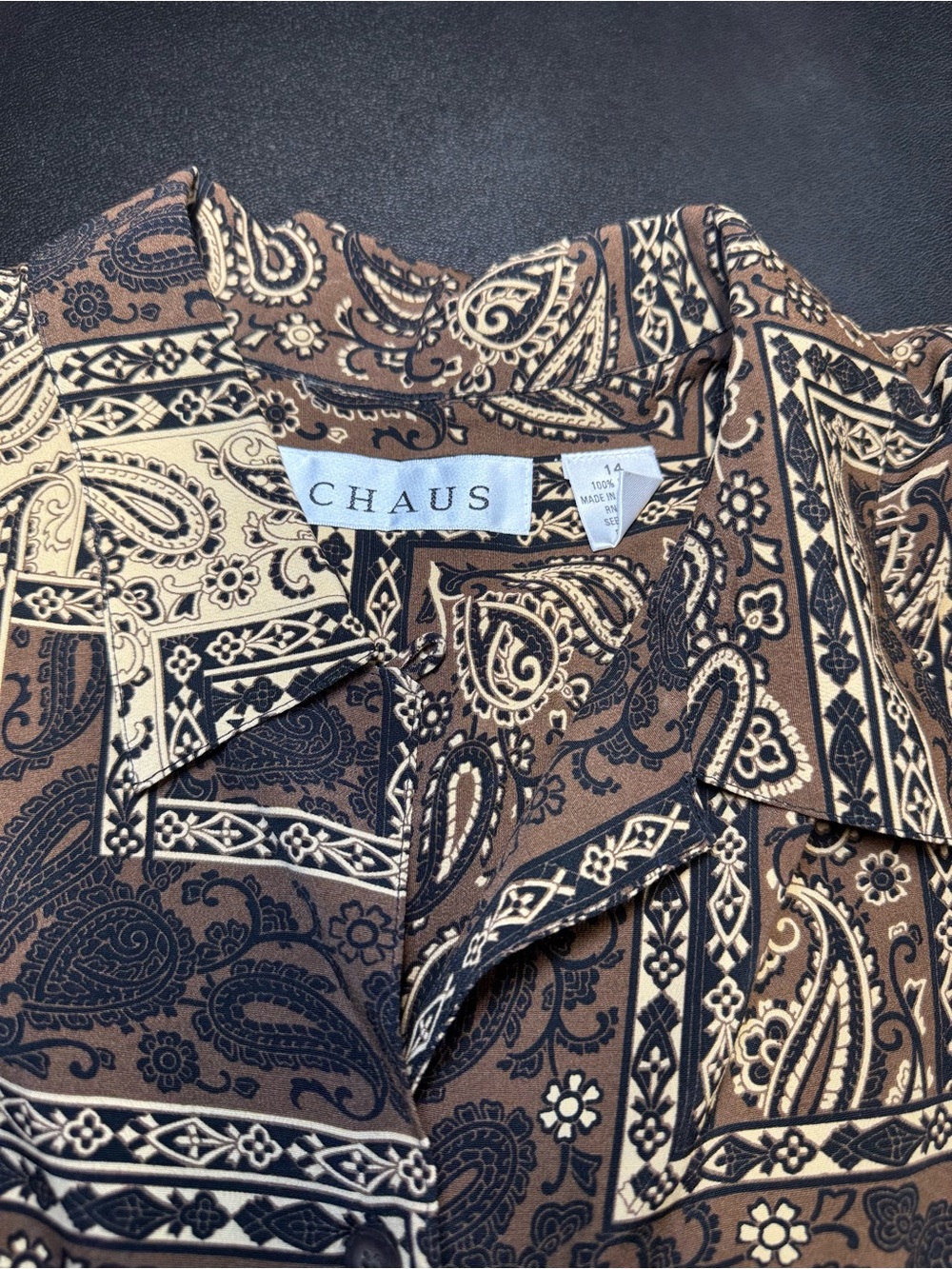 CHAUS Brown and Cream Paisley Button-Down Shirt